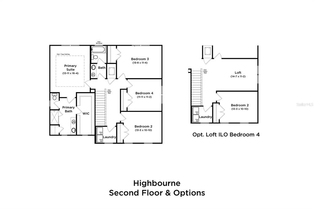 This floor plan shows the second-floor layout of a house with four bedrooms and options — 2586 ABSOULTE AVENUE, LAKE HAMILTON, FL