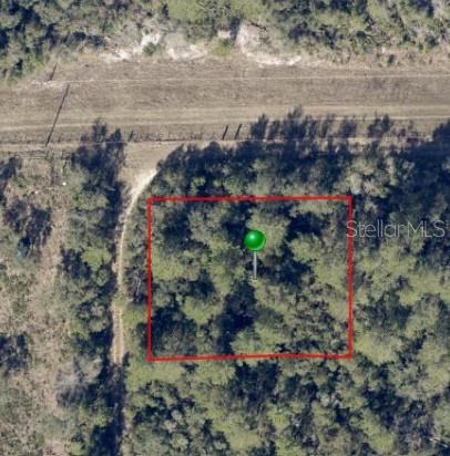 An aerial view shows a rectangular plot of land marked with a green pin — NO STREET, DE LEON SPRINGS, FL