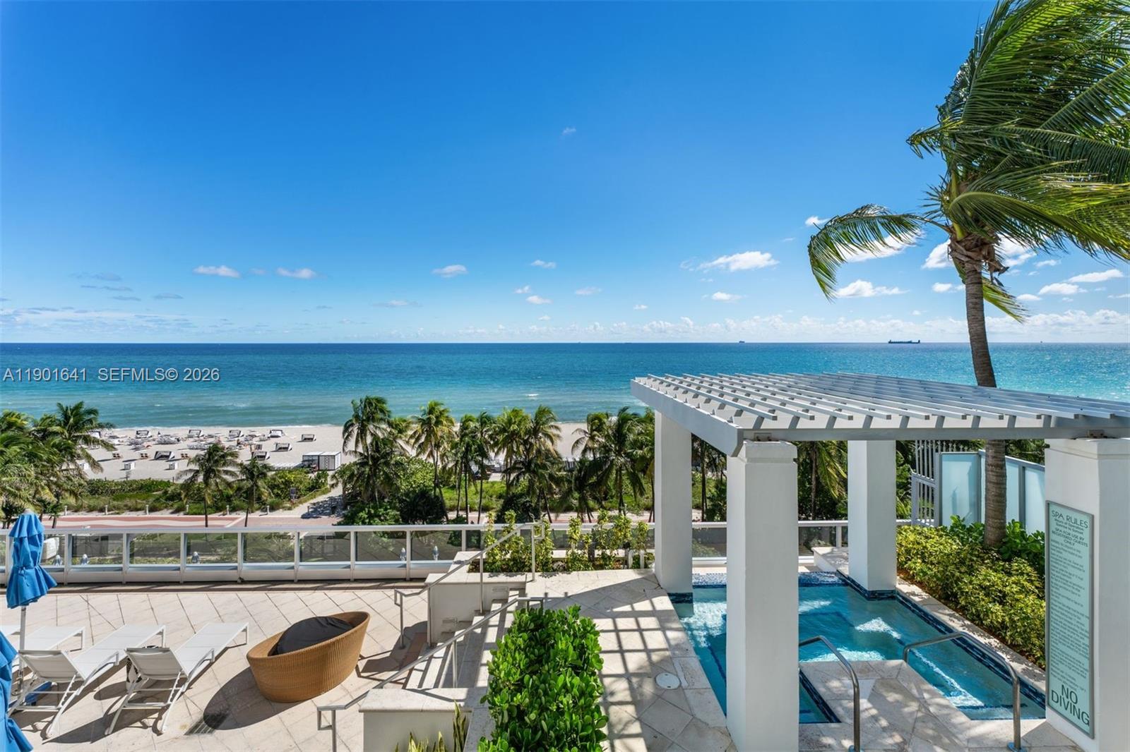 A rooftop terrace features a small pool, a pergola, and a view of the ocean — 4391 Collins Ave # 512, Miami Beach FL 33140, MIAMI BEACH, FL