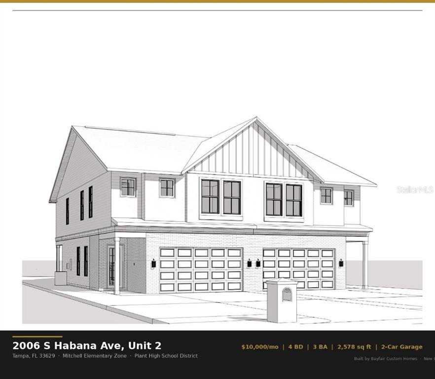 A two-story house features a white brick lower level, siding above, and a two-car garage — 2006 S HABANA AVENUE UNIT 2, TAMPA, FL