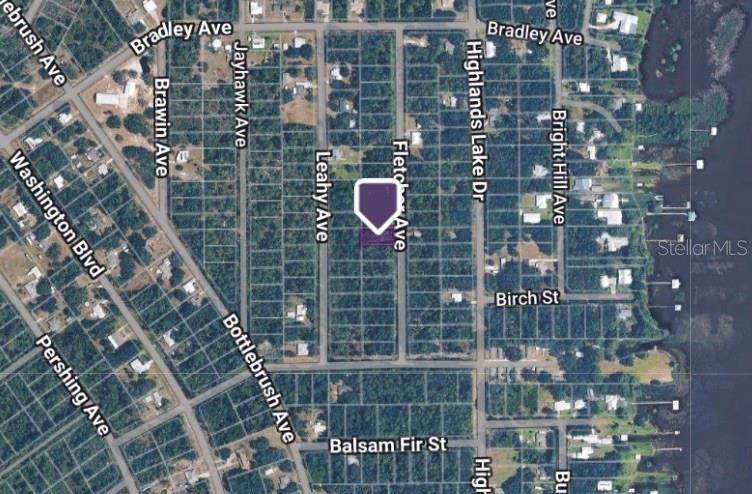 This is an aerial map showing a highlighted vacant lot located between two residential streets — 442 FLETCHER AVENUE, LAKE PLACID, FL