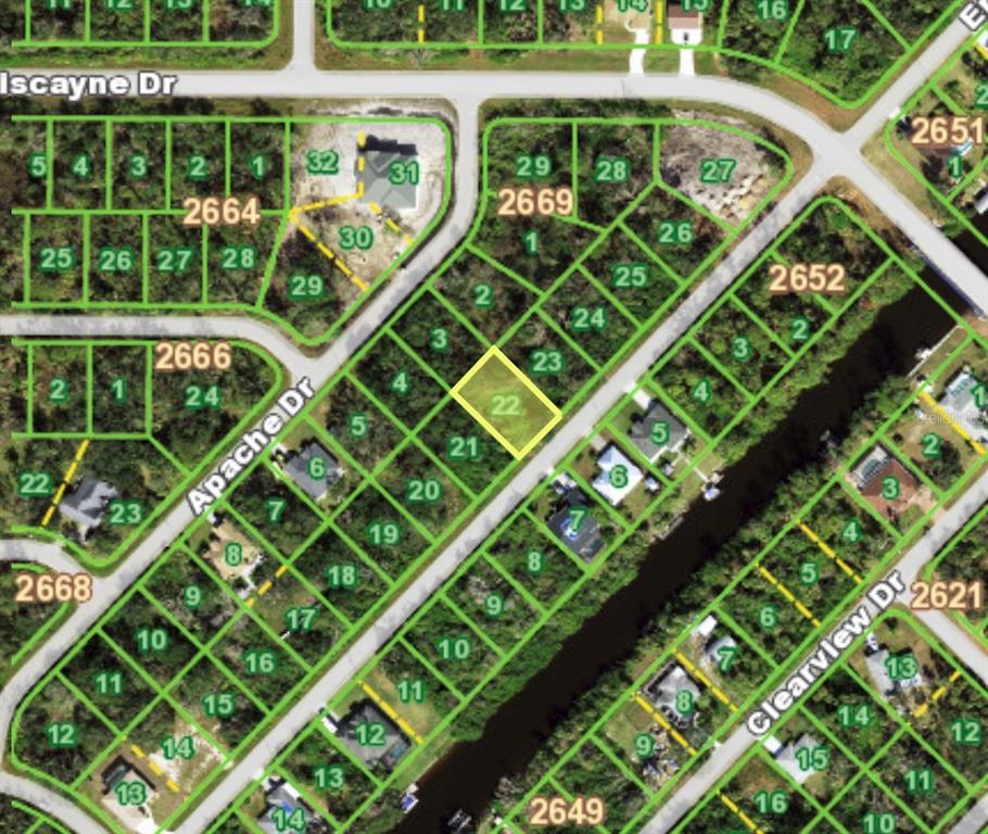 This is a map showing a highlighted vacant residential lot in a suburban neighborhood — 1181 EPPINGER DRIVE, PORT CHARLOTTE, FL