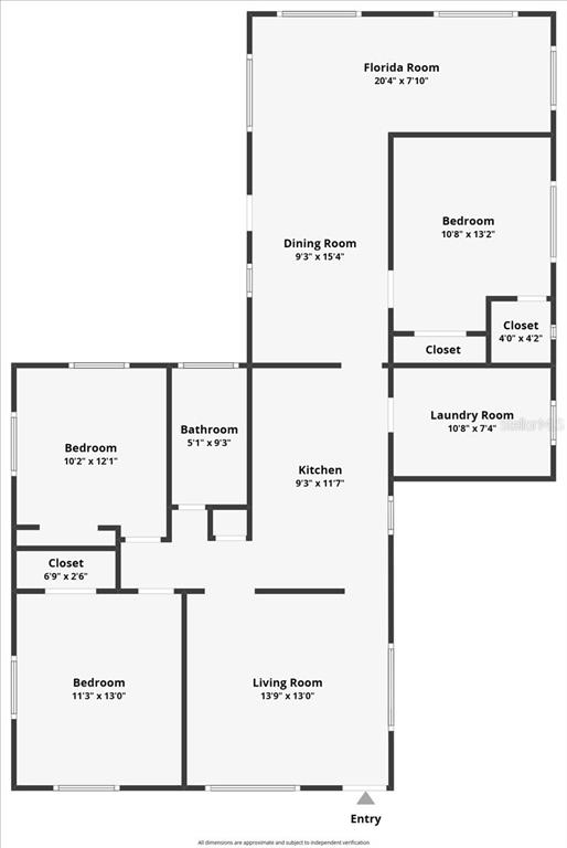 This is a floor plan showing the layout of a house with three bedrooms — 531 6TH STREET S, SAFETY HARBOR, FL