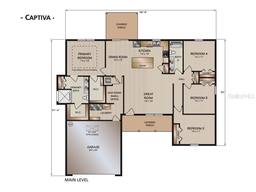 This is a floor plan for a single-story house named Captiva with four bedrooms — 4888 W MAVERICK COURT, BEVERLY HILLS, FL