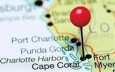 This is a map showing a red pin marking a location near Cape Coral, Florida — 1602 SW 23RD STREET, CAPE CORAL, FL