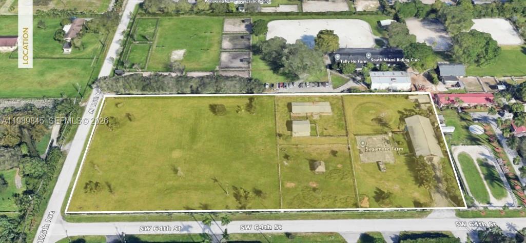This aerial map shows a large, rectangular plot of land featuring open fields and structures — 6375 SW 125th Ave, Miami FL 33183, MIAMI, FL