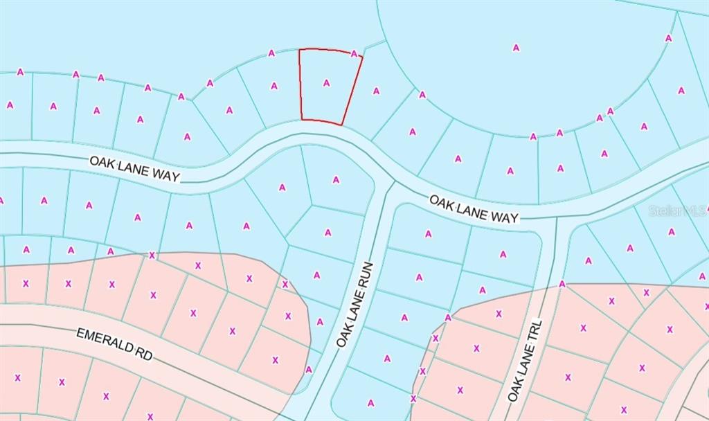 This is a property map showing residential lots along Oak Lane Way and Emerald Road — TBD OAK LANE WAY, OCALA, FL