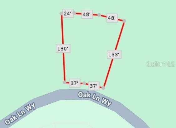 This is a property map showing the lot dimensions and boundary lines along Oak Ln Wy — TBD OAK LANE WAY, OCALA, FL