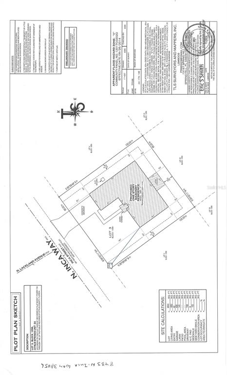 This is a plot plan sketch for a proposed one-story masonry residence on a lot — 8433 N INCA, DUNNELLON, FL