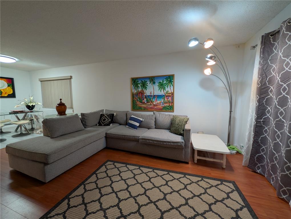 A living room features a grey sectional sofa, a patterned area rug, and a floor lamp — 6080 NW 44TH STREET UNIT 301, LAUDERHILL, FL