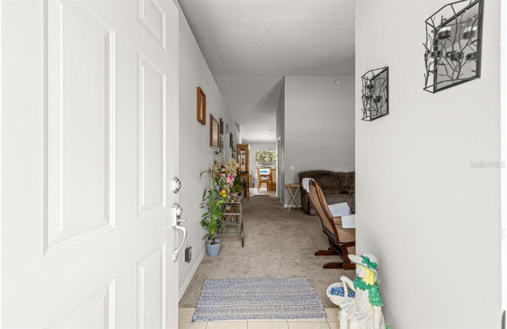 An entryway leads into a carpeted living area with a dining space visible in the back — 1423 W HAWK LANE, CITRUS SPRINGS, FL