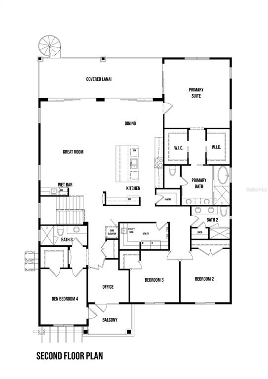 This is a floor plan for a second-story residential layout featuring four bedrooms and bathrooms — 760 SEAVIEW DRIVE, CRYSTAL BEACH, FL