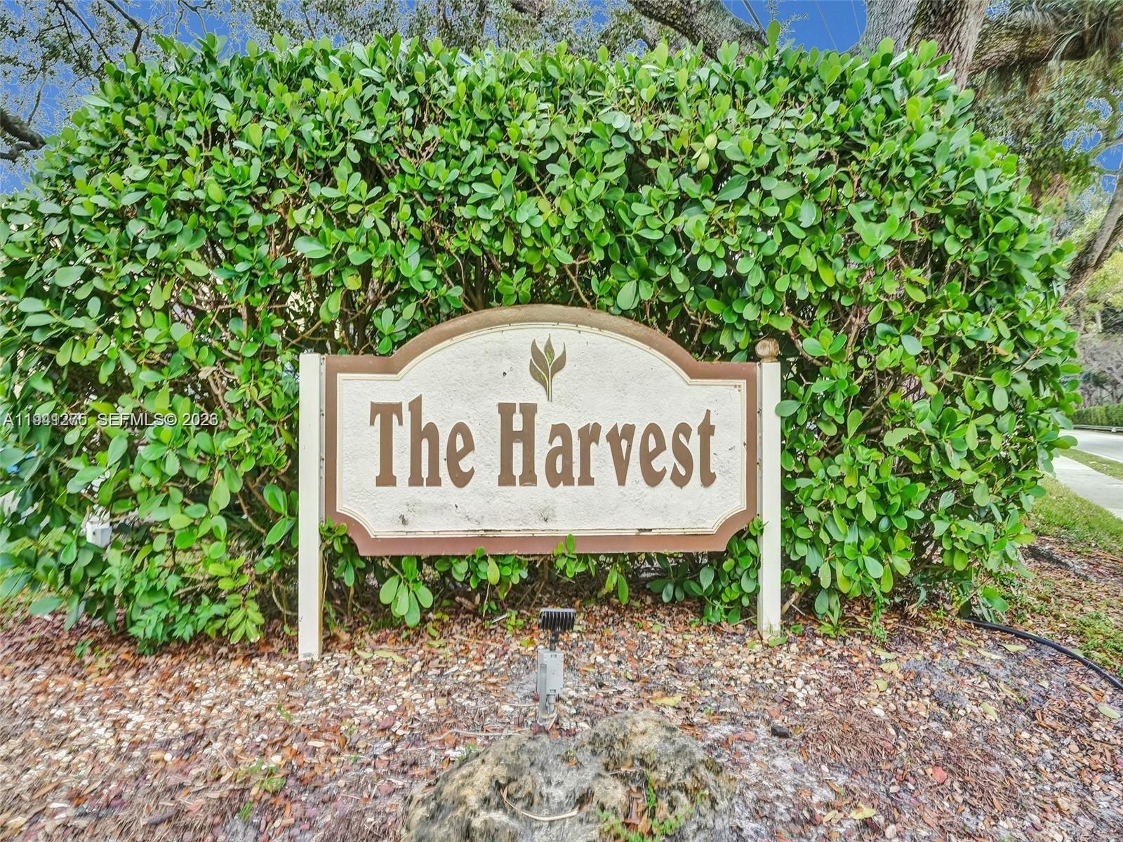 A sign reading The Harvest stands in front of a large, dense green hedge — 2910 SW 87th Ter # 1701, Davie FL 33328, DAVIE, FL