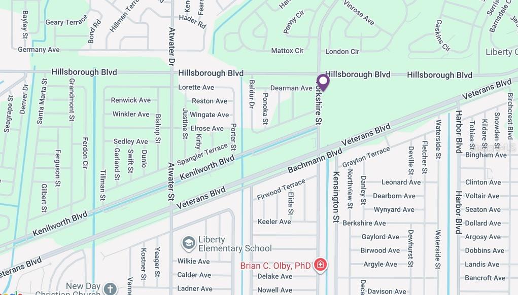 This image is a map showing streets and landmarks in a residential neighborhood — 34 YORKSHIRE STREET, PORT CHARLOTTE, FL