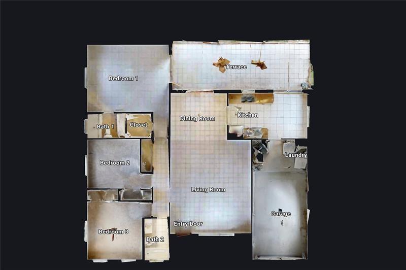 This is a 3D floor plan showing a house with three bedrooms, two bathrooms, and garage — 9728 SW 3rd Street, Boca Raton FL 33428, BOCA RATON, FL