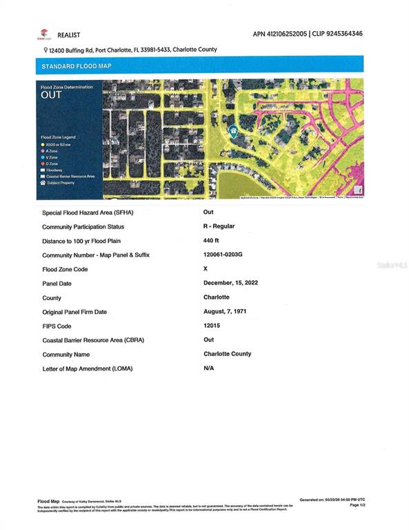 This is a standard flood map for a property located in Charlotte County, Florida — 12400 BUFFING ROAD, PORT CHARLOTTE, FL