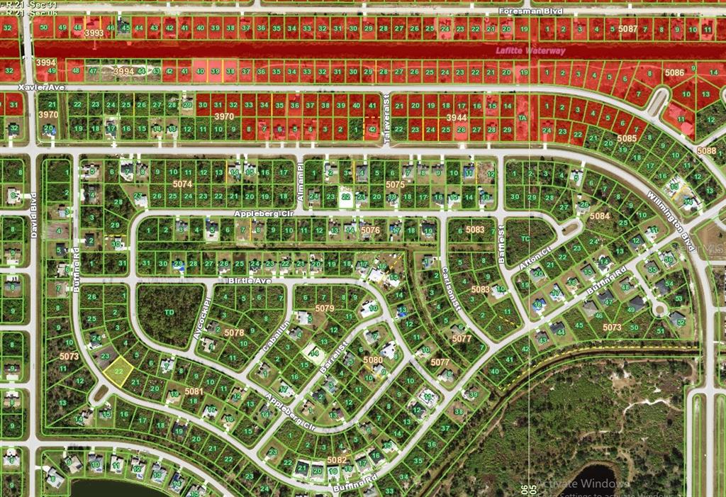 This is a satellite map showing residential lots and streets in a suburban neighborhood — 12400 BUFFING ROAD, PORT CHARLOTTE, FL