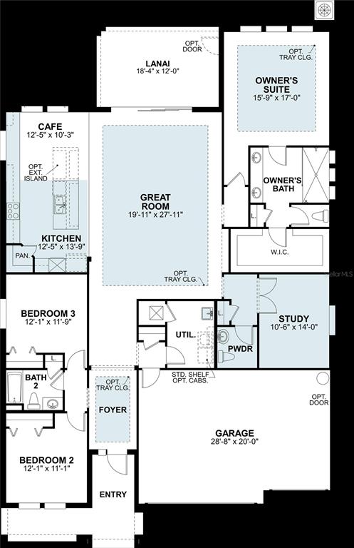 This is a floor plan for a single-story house featuring three bedrooms, a garage, and lanai — 34706 LEGACY ACRES DRIVE, ZEPHYRHILLS, FL
