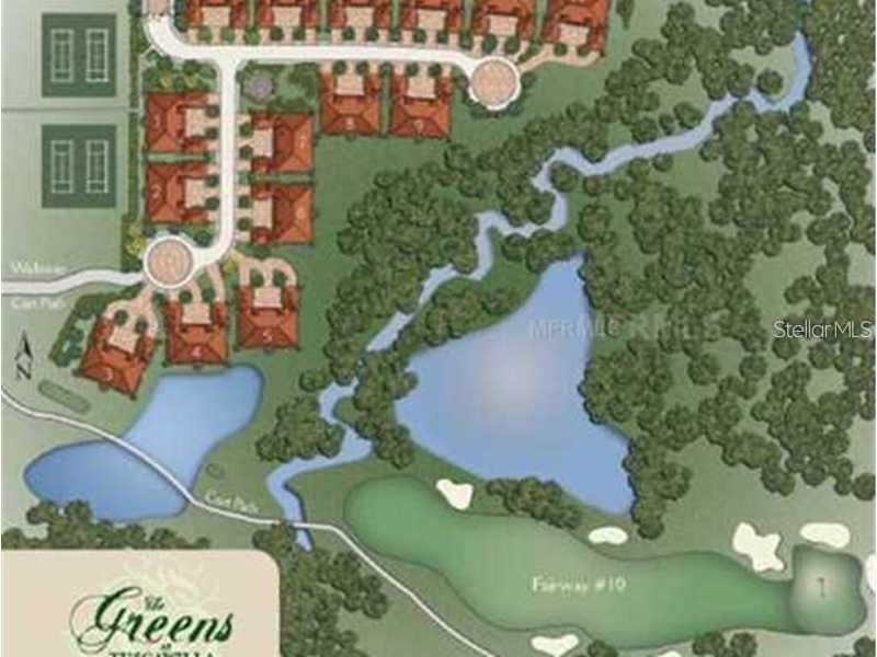 This is a site plan rendering showing residential buildings, tennis courts, ponds, and a golf fairway — 1541 CORKERY COURT UNIT 1541, WINTER SPRINGS, FL
