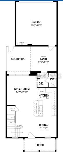 This floor plan shows a ground level with a garage, courtyard, lanai, and open living area — 1859 SEAWALL WAY, CELEBRATION, FL