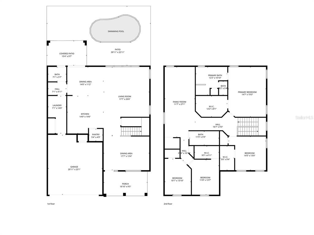 This is a floor plan showing the first and second levels of a residential home — 7405 70TH AVENUE N, PINELLAS PARK, FL