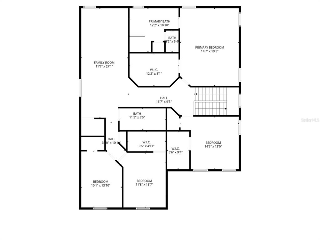 This is a floor plan of a residential home's second story featuring four bedrooms — 7405 70TH AVENUE N, PINELLAS PARK, FL