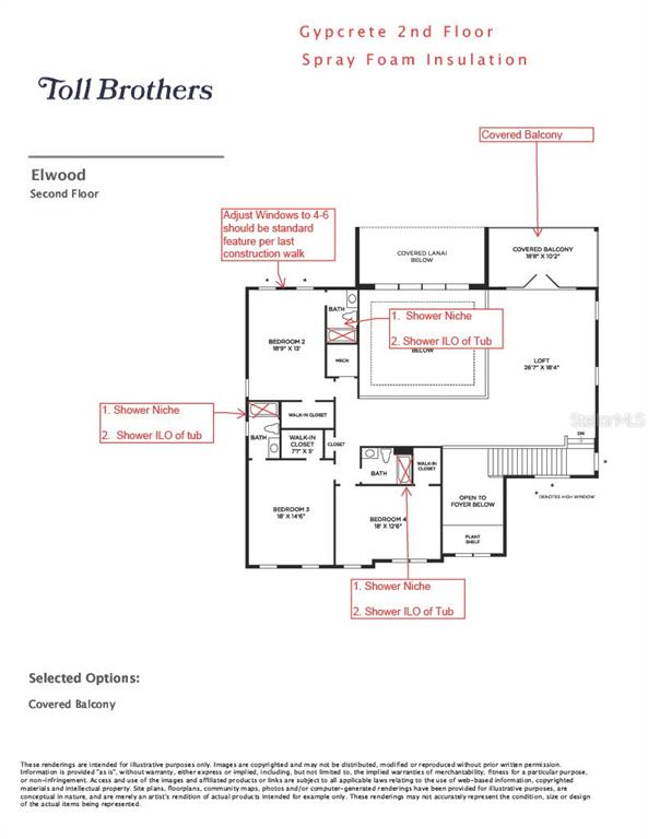 This is a floor plan for the second level of a Toll Brothers Elwood home — 16606 BOLSENA DRIVE, MONTVERDE, FL
