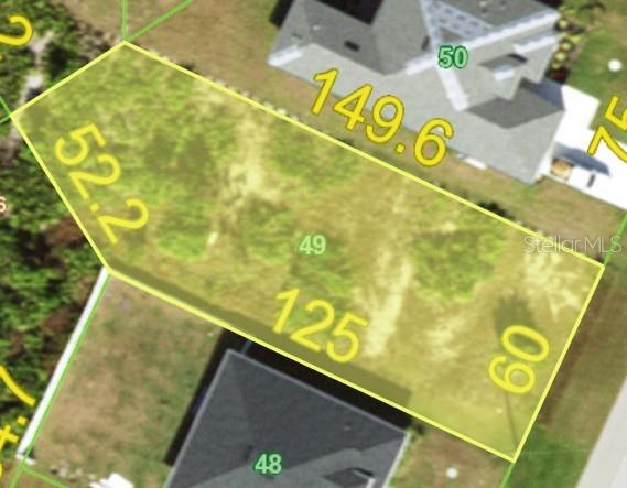 An aerial map shows a rectangular vacant lot with dimensions labeled in yellow — 341 BAYTREE DRIVE, ROTONDA WEST, FL