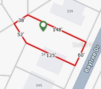 This is a map showing the property boundary lines and dimensions of a residential lot — 341 BAYTREE DRIVE, ROTONDA WEST, FL