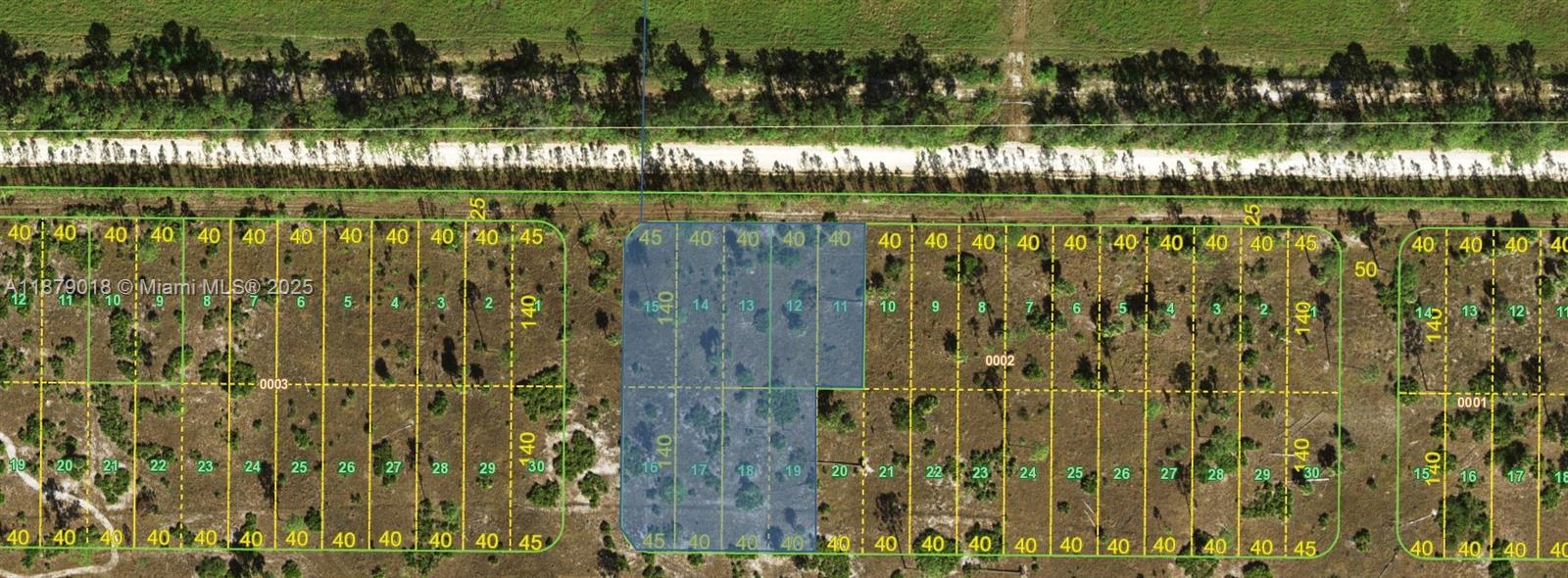 This is a satellite map showing a grid of undeveloped rectangular land parcels — 0000 Del Verde, Punta Gorda FL 33982, PUNTA GORDA, FL