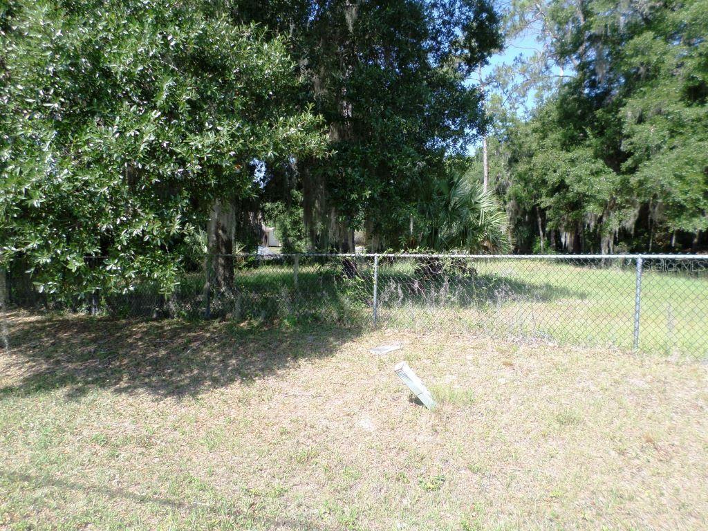 A chain-link fence separates a grassy yard from a wooded area with mature trees — 00 BLUE HERON CT, DUNNELLON, FL