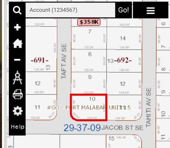 This is a property tax map showing lot 10 in Port Malabar Unit 15 — Lot 10 Taft Avenue, Palm Bay FL 32909, PALM BAY, FL