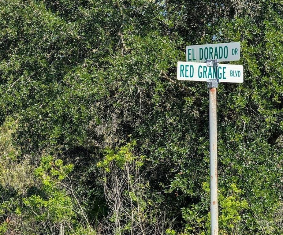 A street sign stands in front of dense green trees at the intersection of two roads — 6 EL DORADO DRIVE, INDIAN LAKE ESTATES, FL