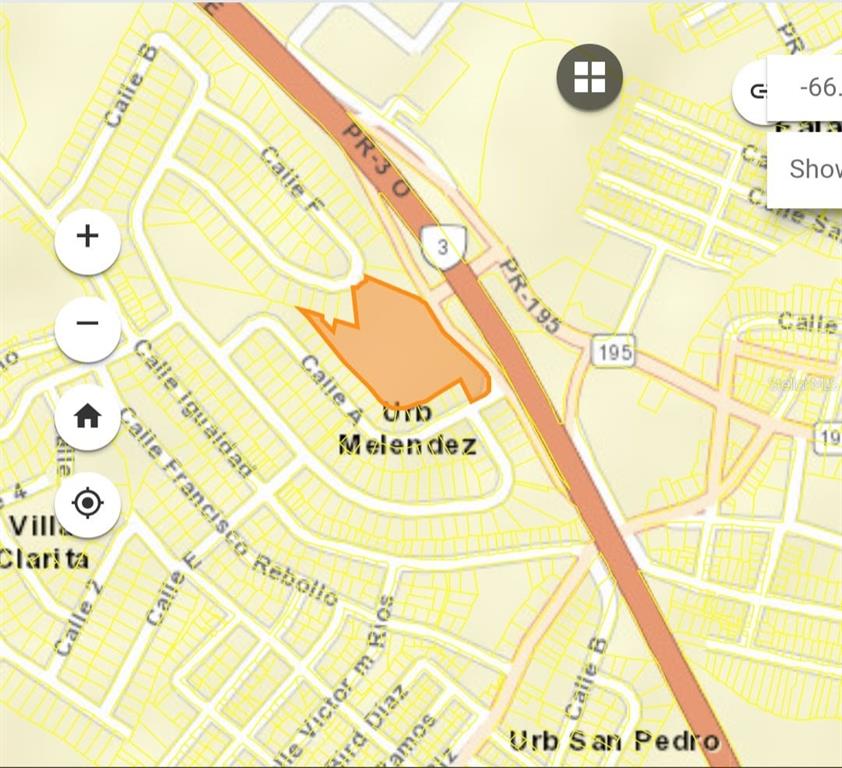 This is a map showing the Urb Melendez area and surrounding streets — Calle F URB MELENDEZ, FAJARDO, PR