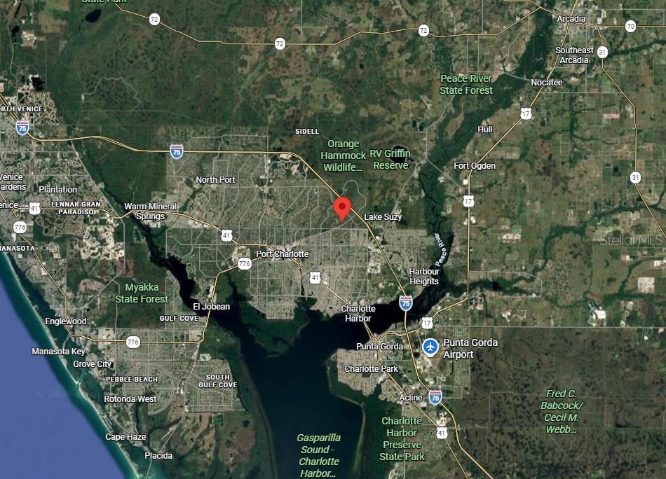 This map shows the location of a property in the Lake Suzy area of Florida — Lot 17 OVERLOOK ROAD, NORTH PORT, FL