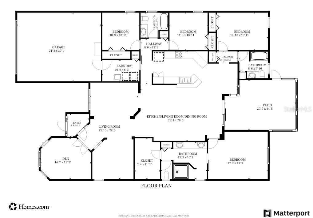 This is a floor plan for a single-story house with a garage and a patio — 15304 SW 15TH TERRACE ROAD, OCALA, FL