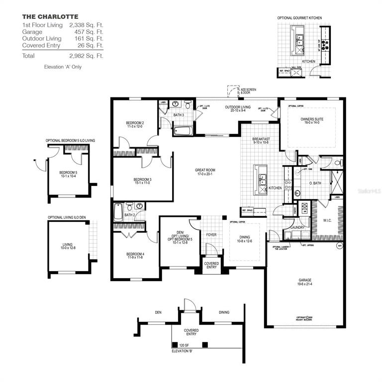 This is a floor plan for a single-story house featuring five bedrooms and a garage — 3814 FROUDE STREET, NORTH PORT, FL