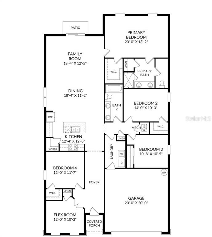 This is a floor plan for a single-story house with four bedrooms and a garage — 6763 WINTERBERRY DRIVE, LAKE HAMILTON, FL