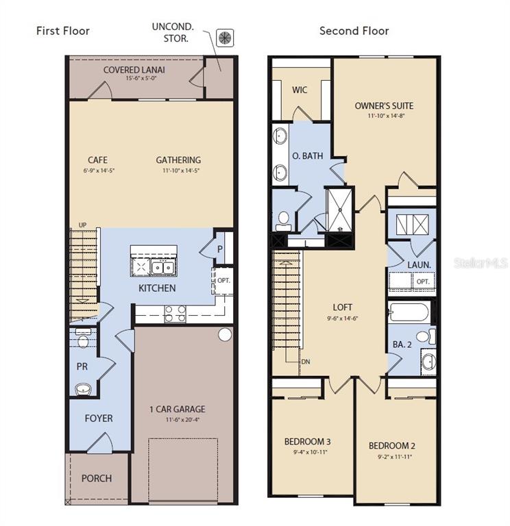 This floor plan shows a two-story home with a garage, kitchen, and three bedrooms — 2061 RIVERLEAF ROAD, DELAND, FL