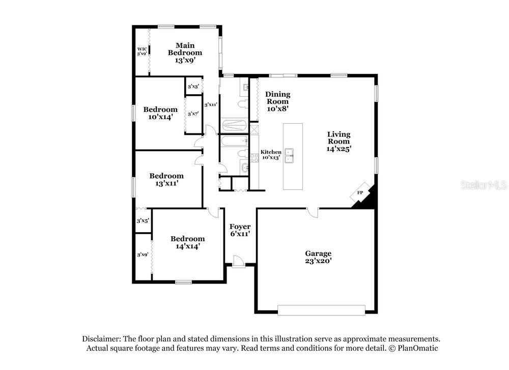 This is a floor plan for a single-story house with four bedrooms and a garage — 1701 E ORANGESIDE ROAD, PALM HARBOR, FL